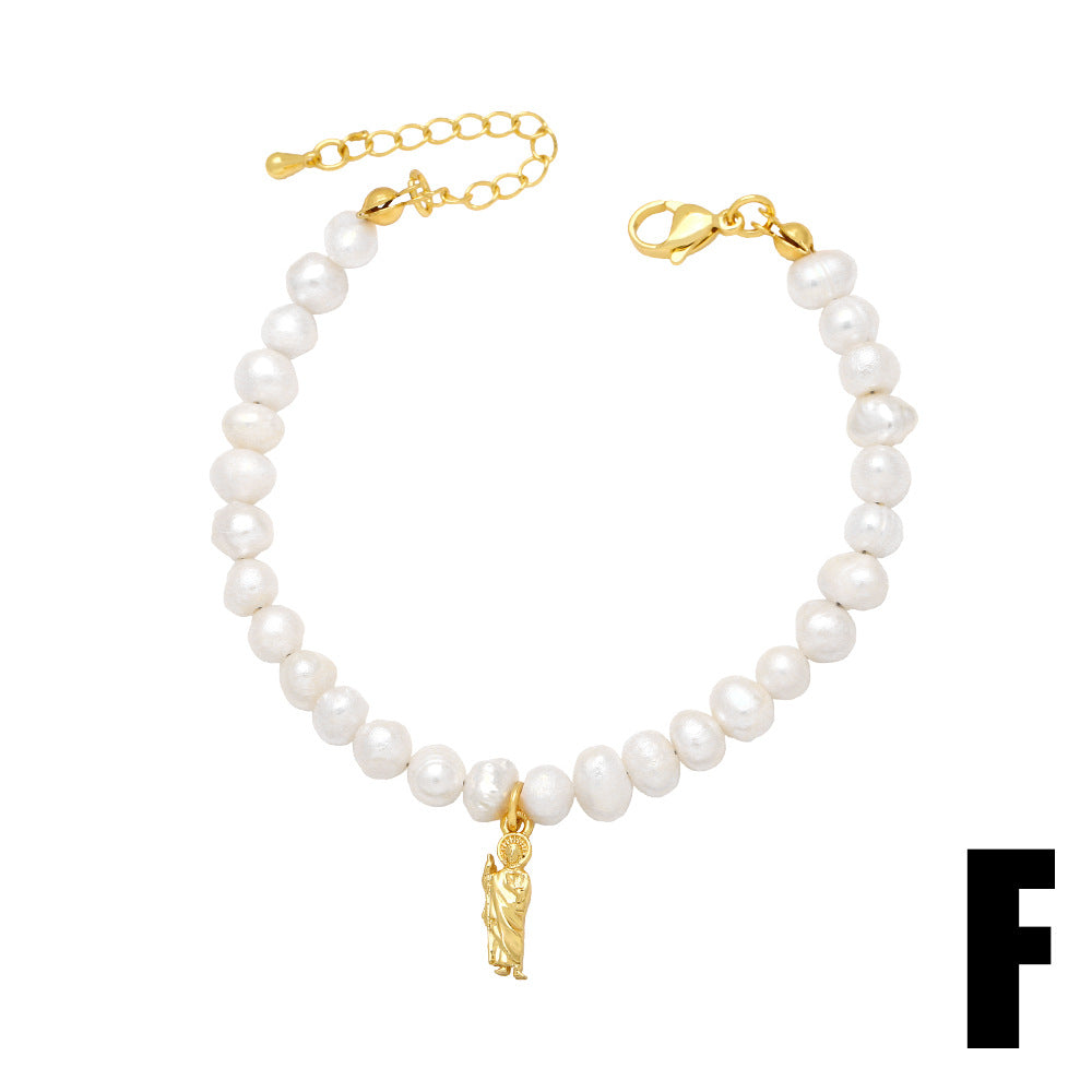 Wholesale Baroque Shaped Pearl Heart Pentagram Copper Bracelet